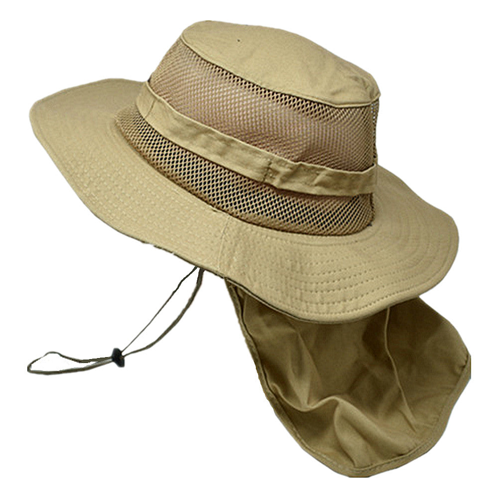 Unisex Bucket Boonie Hat Neck Flap Sun Visor Mesh Top 100% Cotton Cap