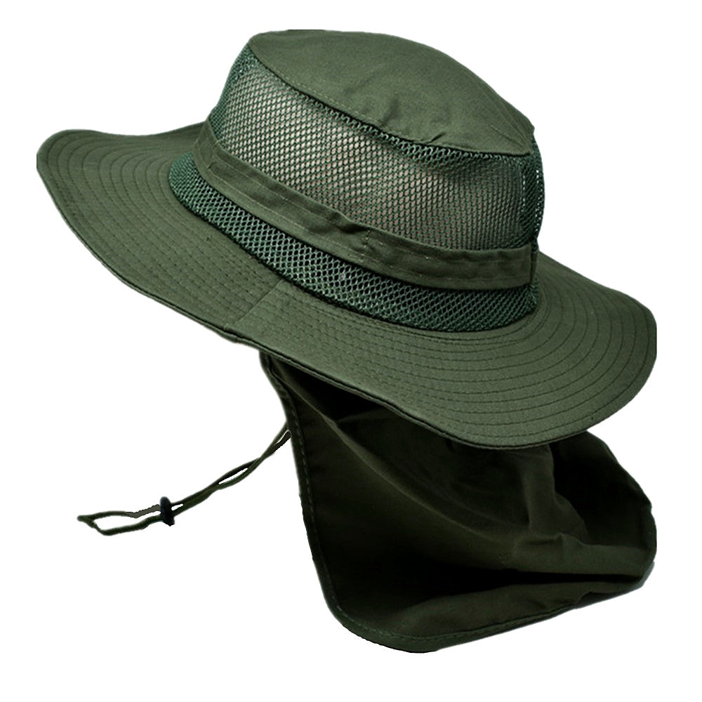 Unisex Bucket Boonie Hat Neck Flap Sun Visor Mesh Top 100% Cotton Cap