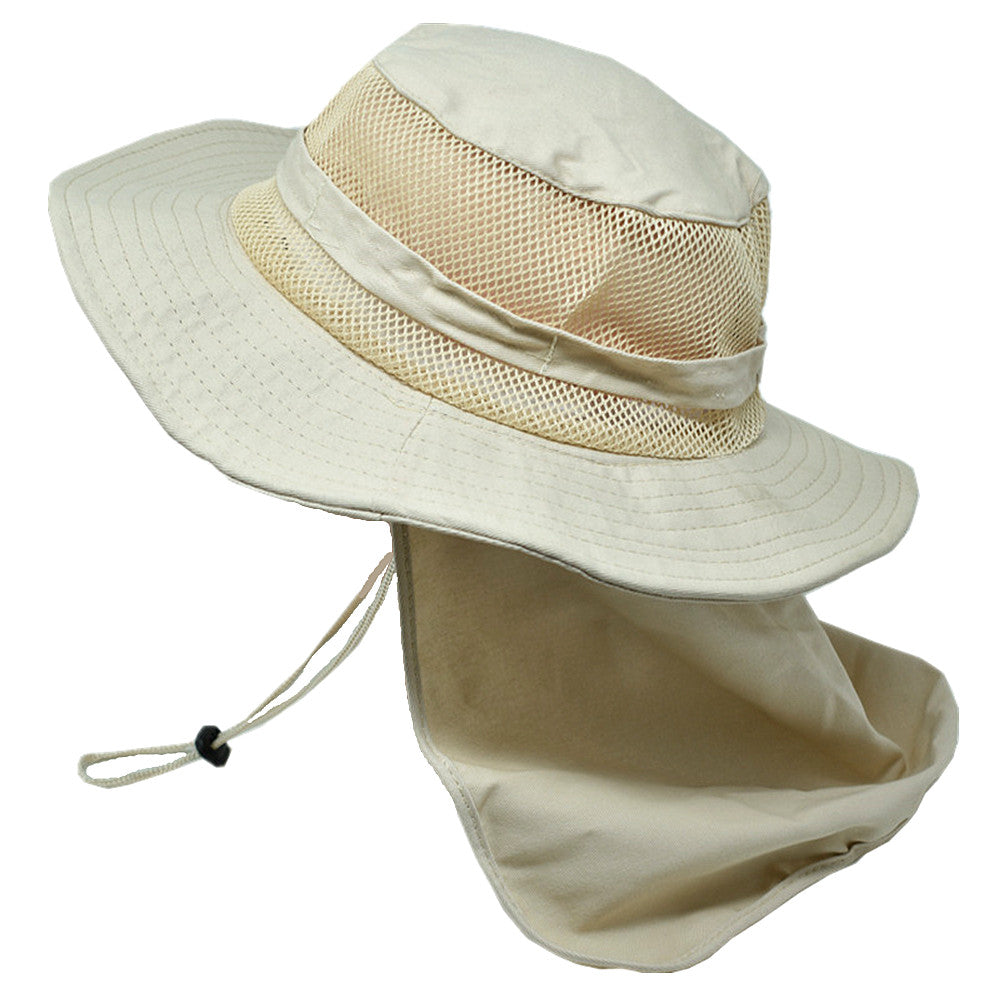 Unisex Bucket Boonie Hat Neck Flap Sun Visor Mesh Top 100% Cotton Cap