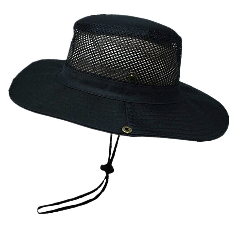 Unisex Bucket Boonie Hat Wide Brim Mesh Top Cool Garden Cap