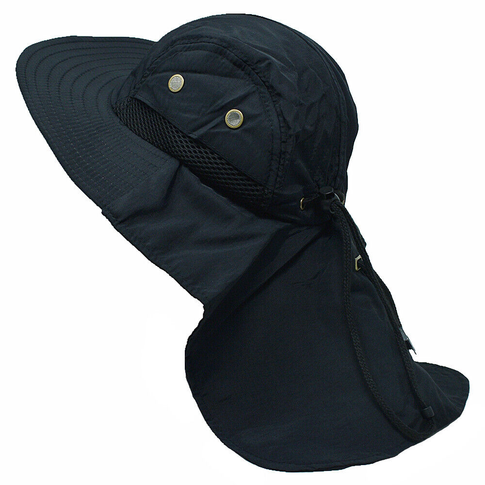 Unisex Boonie Bucket Snap Hat Sun Visor Big Brim Neck Flap 100% Cotton Cap