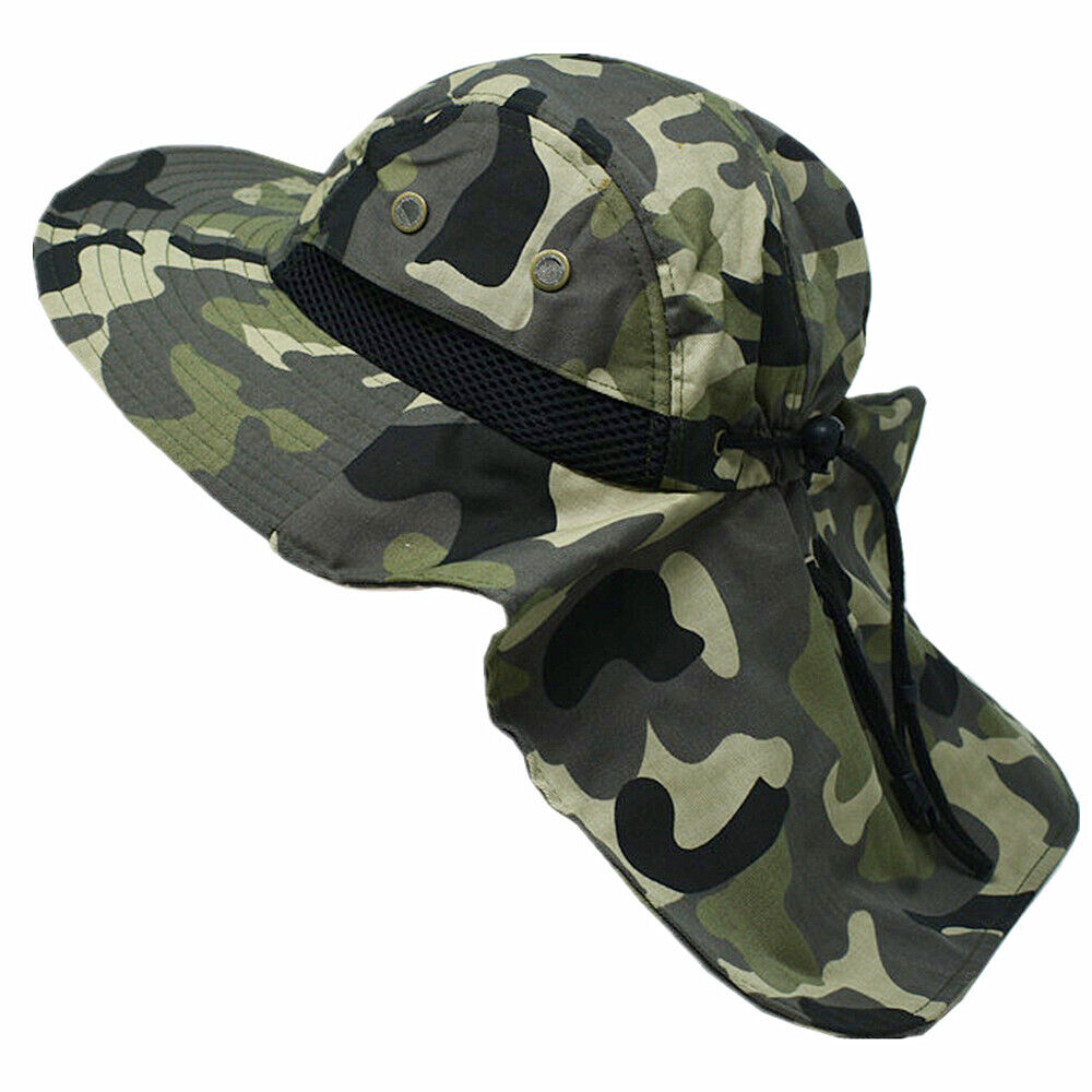 Unisex Boonie Bucket Snap Hat Sun Visor Big Brim Neck Flap Adjustable Cap