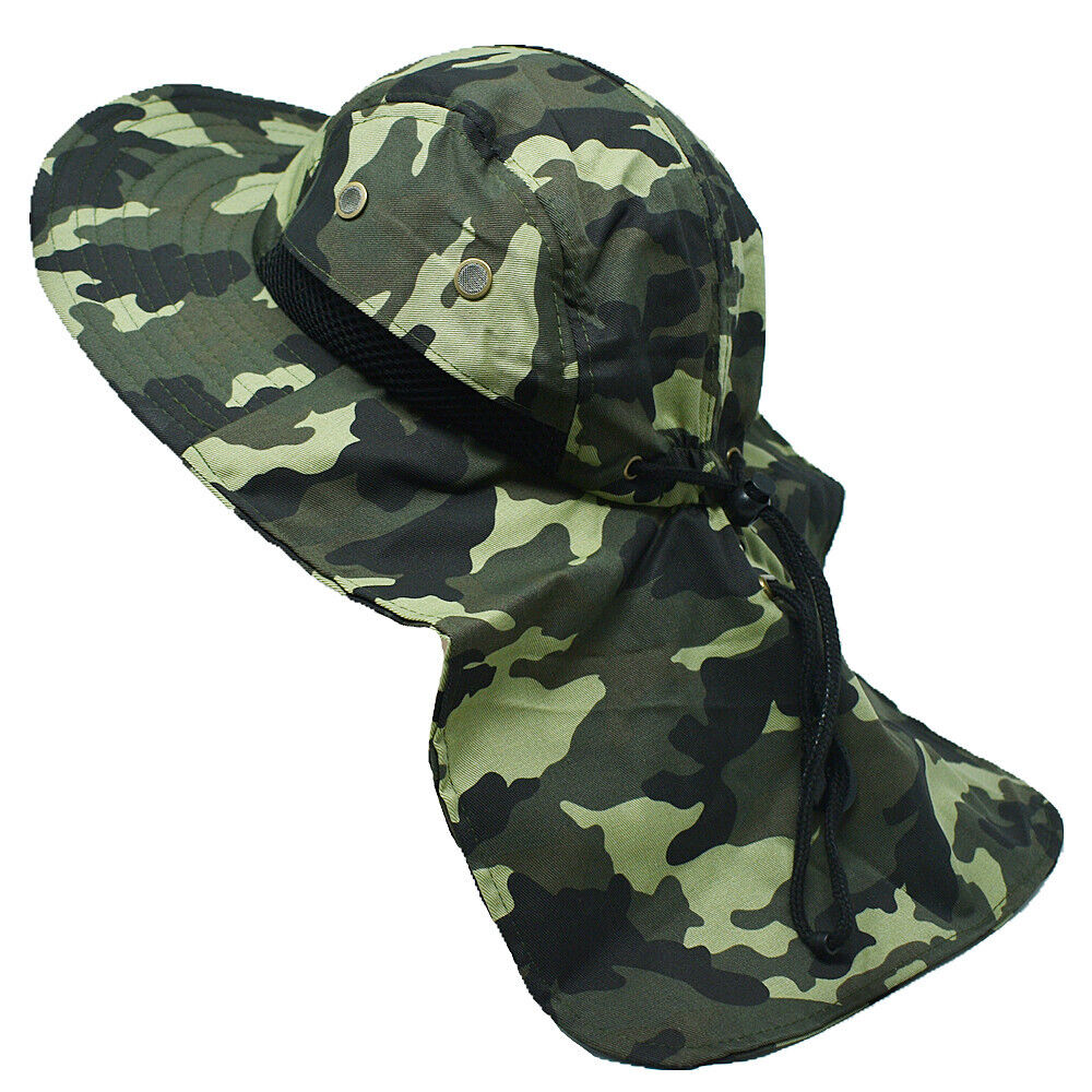 Unisex Boonie Bucket Snap Hat Sun Visor Big Brim Neck Flap Adjustable Cap