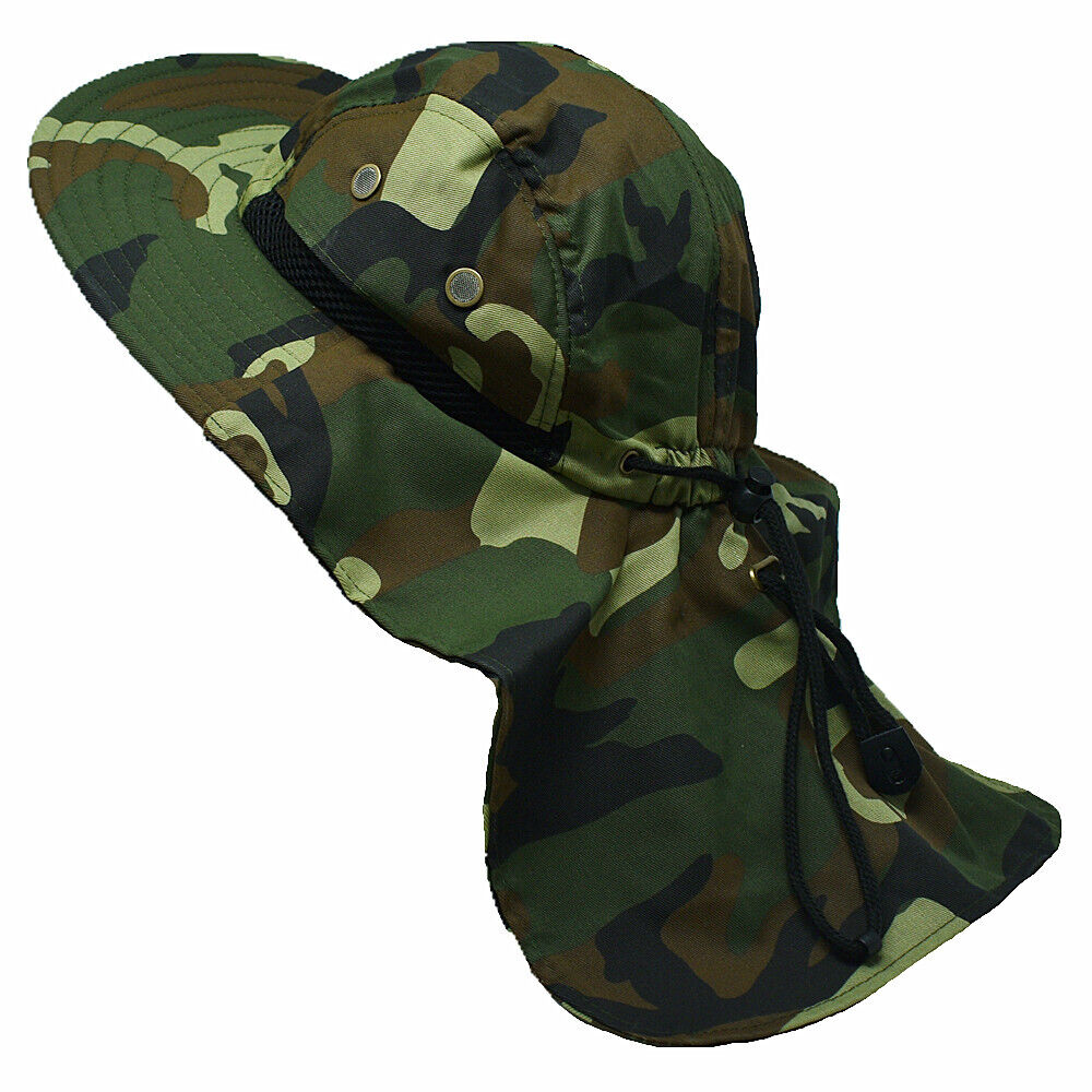 Unisex Boonie Bucket Snap Hat Sun Visor Big Brim Neck Flap Adjustable Cap